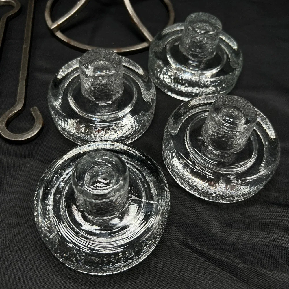 Erik Hoglund Boda Glassworks 4 Arm Iron Candelabra 3 Hanging Rods Kosta Boda